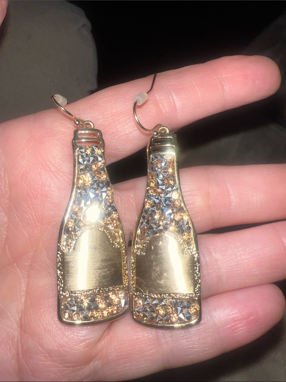 Whimsical and Gold champagne Bottle Pendant Earrings
